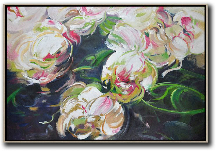 Large Modern Abstract Painting,Horizontal Abstract Flower Painting Living Room Wall Art #Abh0A21,Huge Canvas Art On Canvas