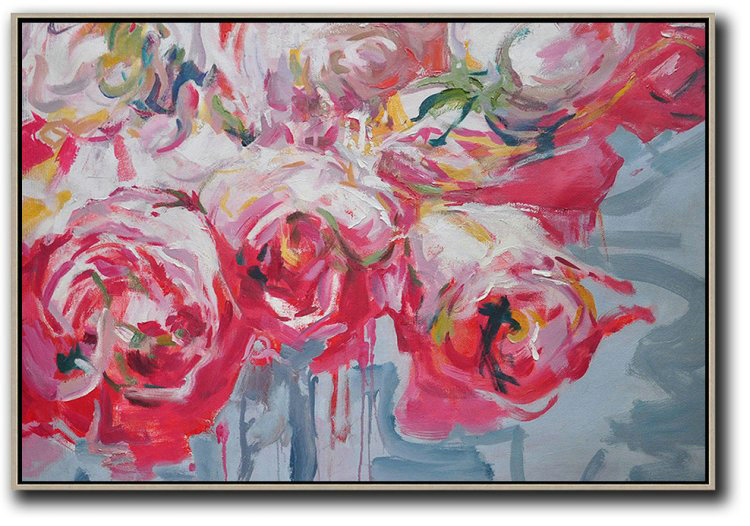 Large Abstract Art Handmade Oil Painting,Horizontal Abstract Flower Painting Living Room Wall Art #Abh0A44,Acrylic Painting Canvas Art