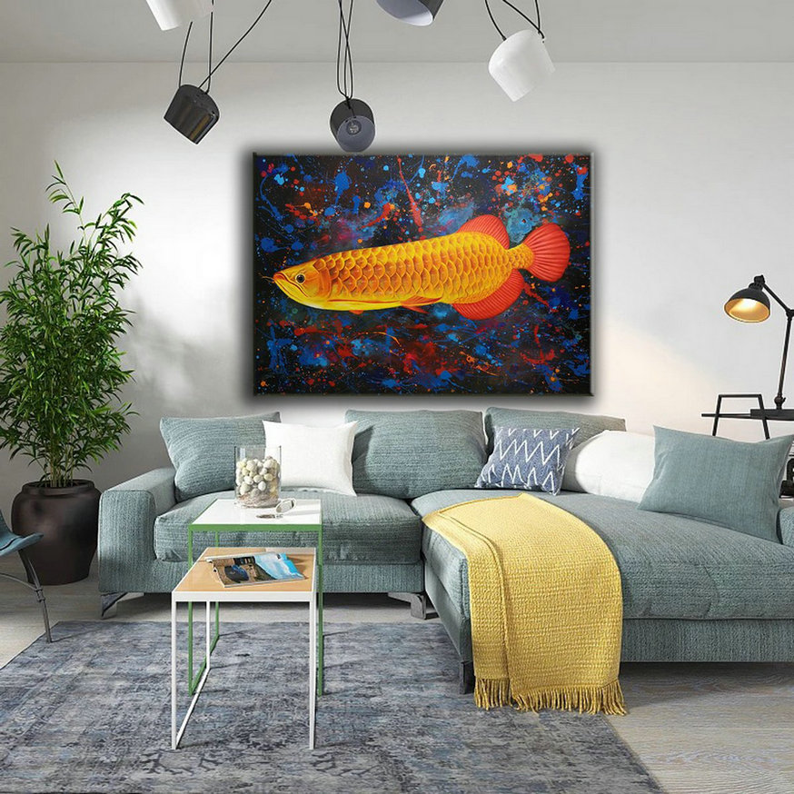 Gold drip painting artist, fish modern art , Contemporary Fish Wall Art L560