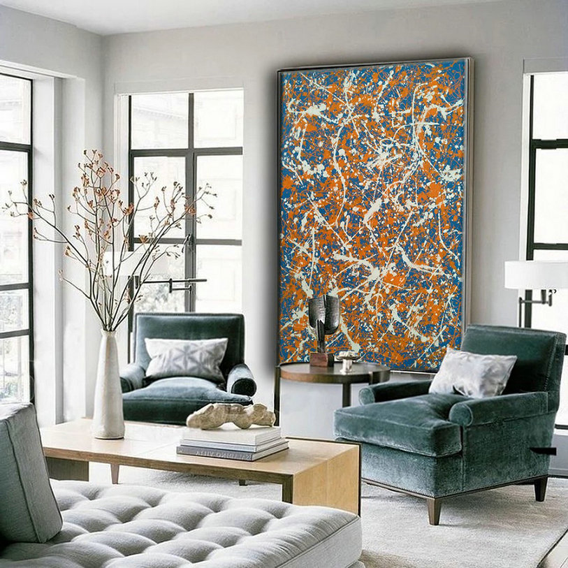 Orange abstract canvas art splatter paint art, abstract canvas artL197