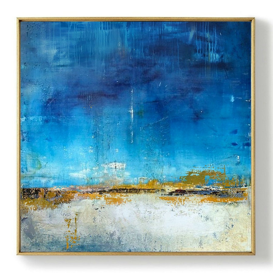 Original Blue Sky Abstract Painting,Sea Level Abstract Oil