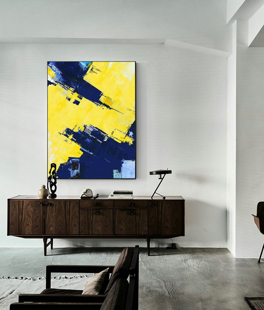 Original Super Texture Palette Abstract Oil Painting On Canvas,Abstract Canvas Wall Art Painting,Blue Abstract Painting,Yellow Oil Painting,Modern Canvas Art