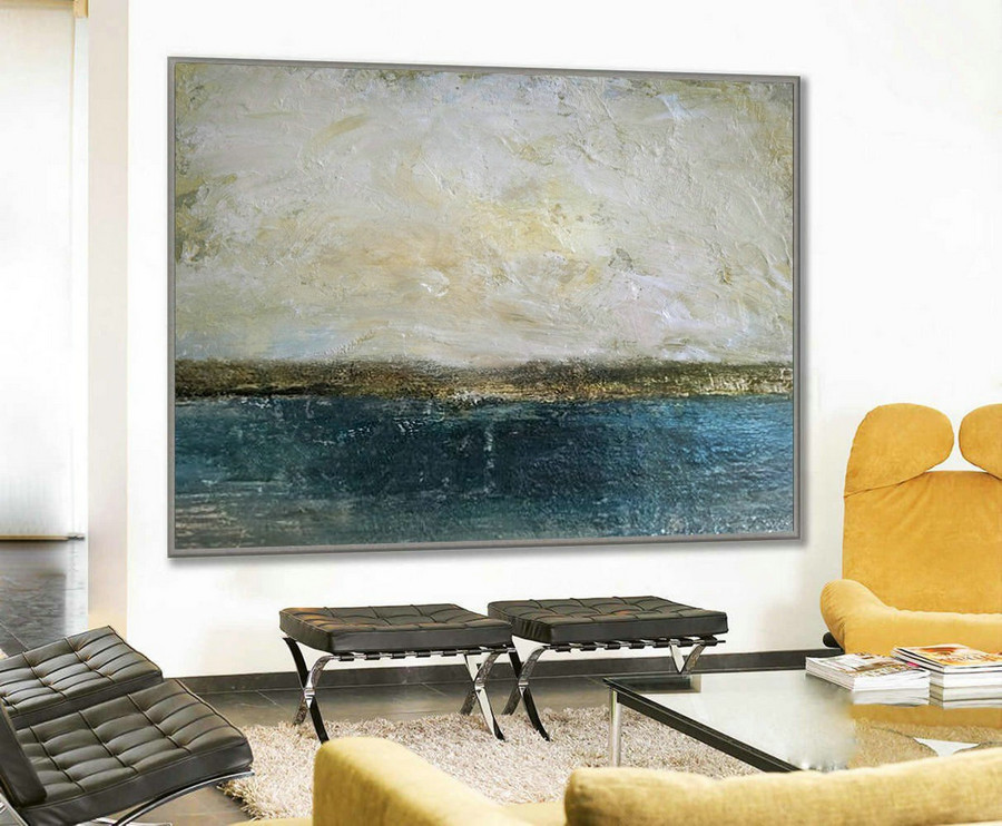Large Abstract Art Sky Painting, Original Abstract Canvas Wall Art, Beige Painting Gold Painting,Ocean Landscape Painting, Office Decor,Large Canvas Sizes