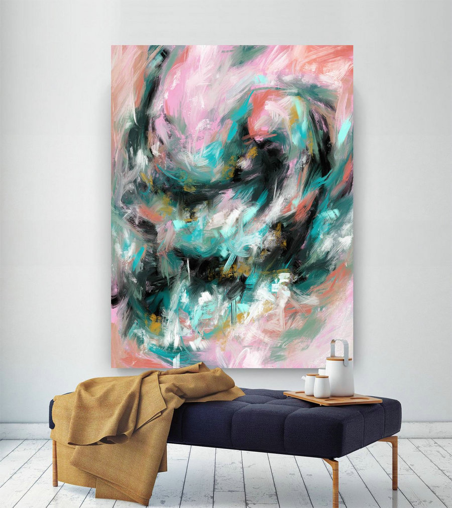 Modern Blush Pink Mint Extra Large Wall Art Abstract