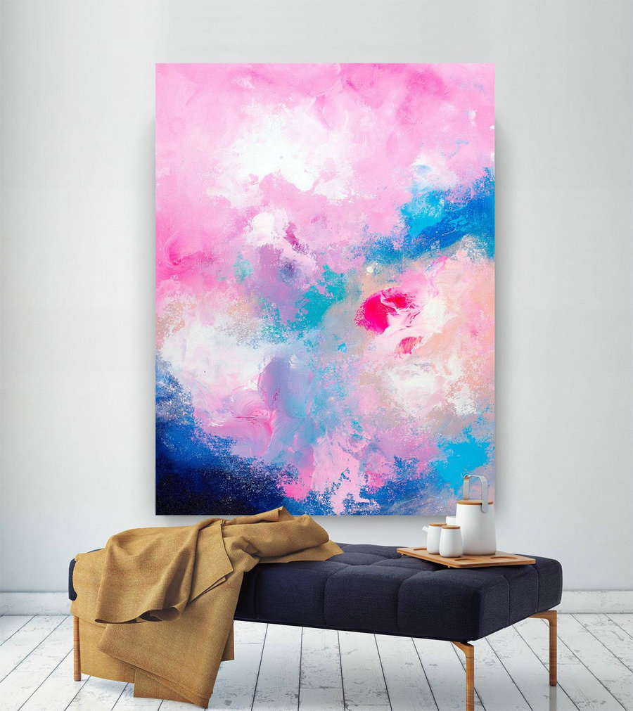 Pink Blue Extra Large Wall Art, Abstract Painting On Canvas Modern Home Decor Office Home Artwork Large Original Contemporary Art Xl Lac684,Oversized Original Paintings