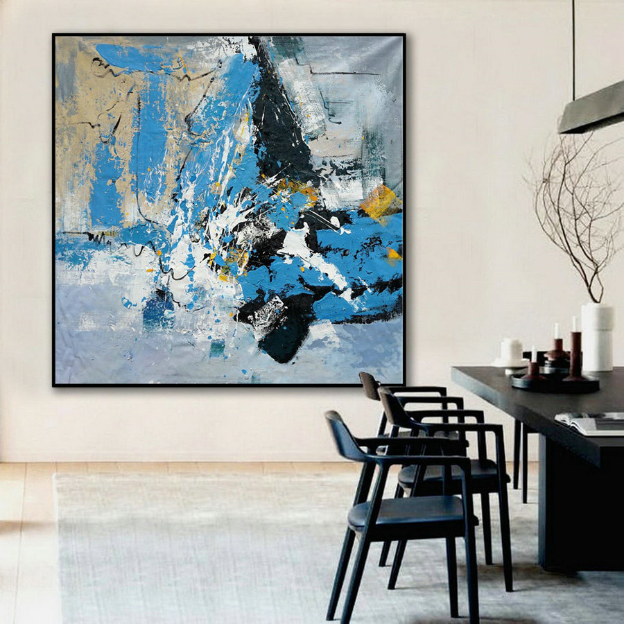 Abstract Wall Art Hand Painted Acrylic Palette Knife Oversize Large Square Painting On Canvas 60 X 60Inch For Living Dining Room Office,Large Wall Photo Canvas