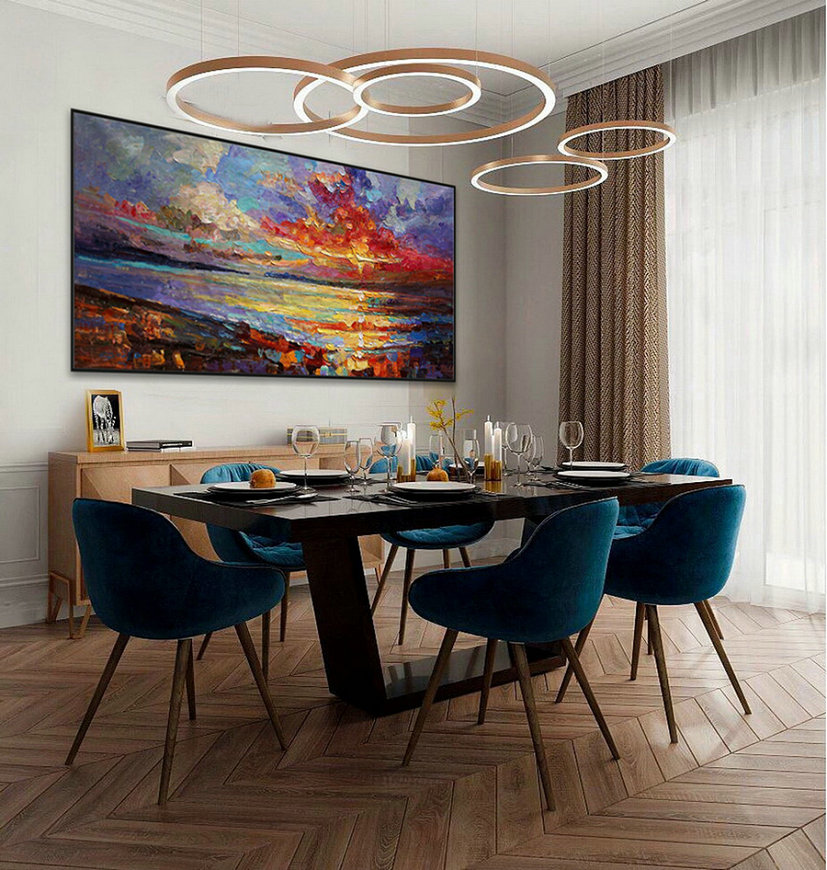 Contemporary Abstract Wall Art Modern Panoramic Landscape Seascape Painting Handmade Textured Art Oil Painting On Canvas,Large Canvas Deals