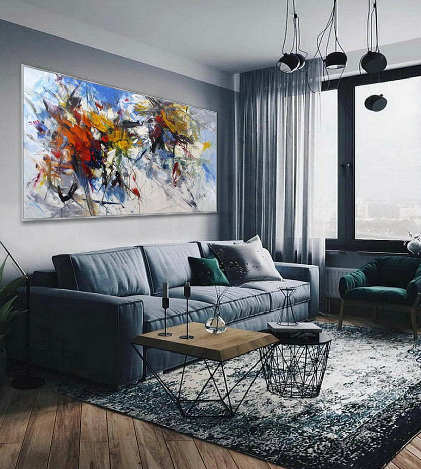 Colorful Thick Oil Abstract Super Extra Large Oversize Panoramic Canvas Modern Wall Art Hand Made Bright Color Original Oil Painting,Extra Large Wall Art Decor