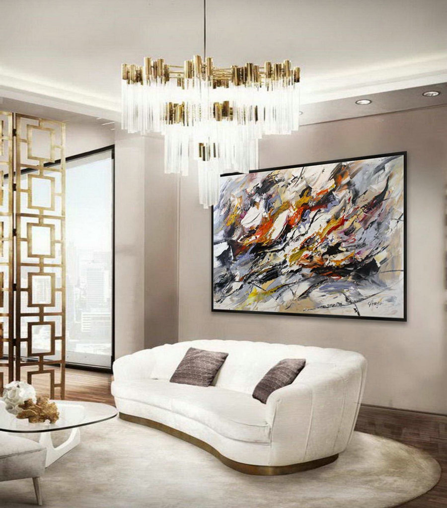 Modern Contemporary Abstract Wall Art Palette Knife Thick Colorful Oil Painting On Canvas 48 X 72Inch / 120X180Cm,Canvas Art Wall Art