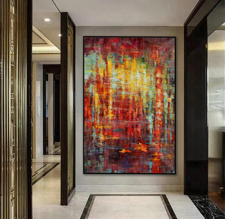 Large Colorful Vertical Modern Contemporary Abstract Wall Art Palette Knife Thick Strong Color Oil Painting Artwork On Canvas 48 X 72,Cheap Large Pictures For Walls