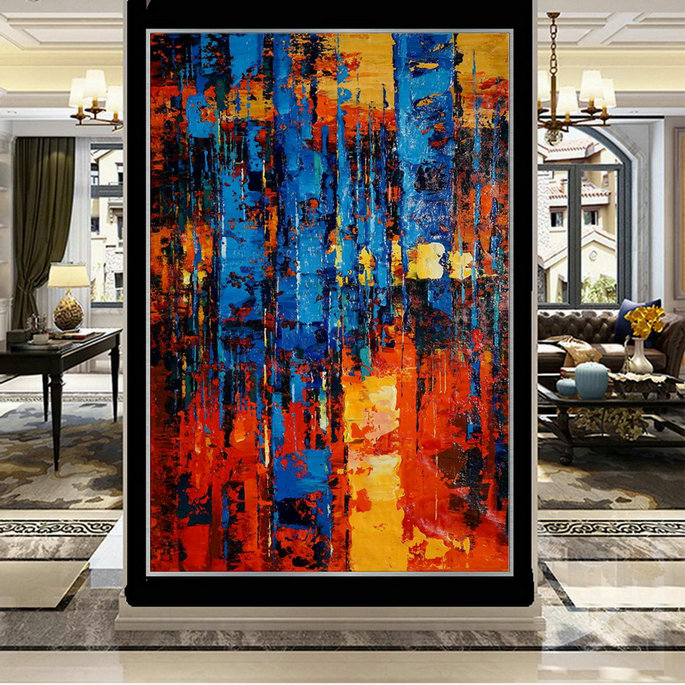 Large Colorful Vertical Modern Contemporary Abstract Wall