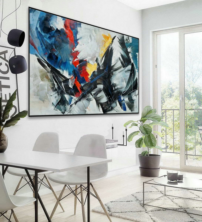 Extra Large Horizontal Modern Contemporary Abstract Decor Wall Art Brush Strokes Oil Painting Oversize Canvas Artwork 48 X 72Inch ,Large Wall Pictures For Sale
