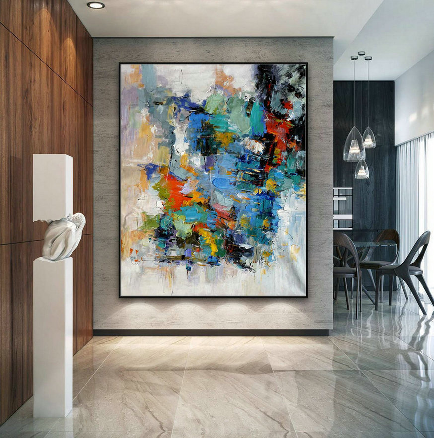 Extra Large Palette Knife Acrylic Painting On Canvas Oversize Vertical Modern Contemporary Wall Art Home Office Decor 60X80Inch / 150X200Cm Xxl,Shop Wall Art By Size