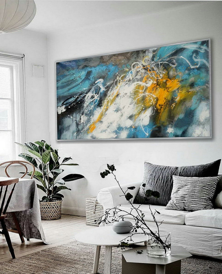Large Colorful Panoramic Horizontal Abstract Wall Art Modern Contemporary Artwork Acrylic Painting On Canvas Long Slim Oversize 72Inch,Big Canvas Canada