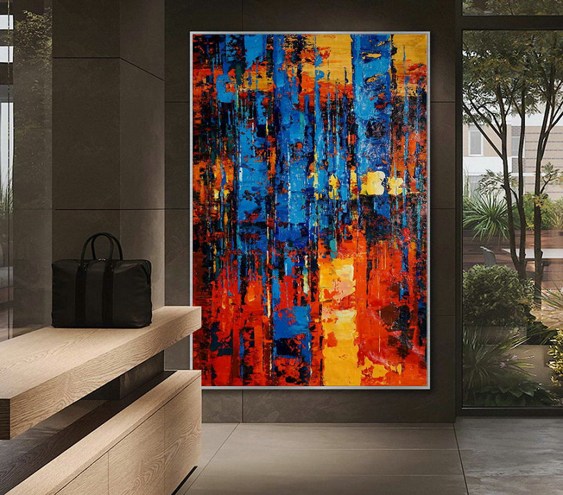 Large Colorful Vertical Modern Contemporary Abstract Wall