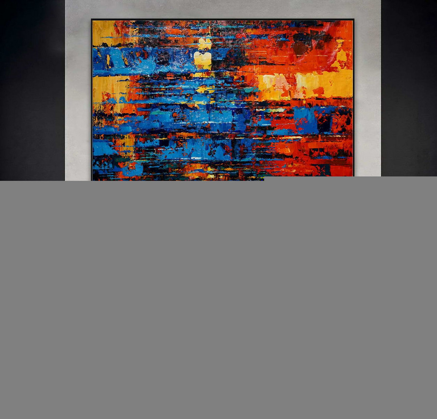 Extra Large Colorful Horizontal Modern Contemporary Abstract Wall Art Palette Knife Thick Strong Color Oil Painting Canvas Artwork,Big Canvas Company