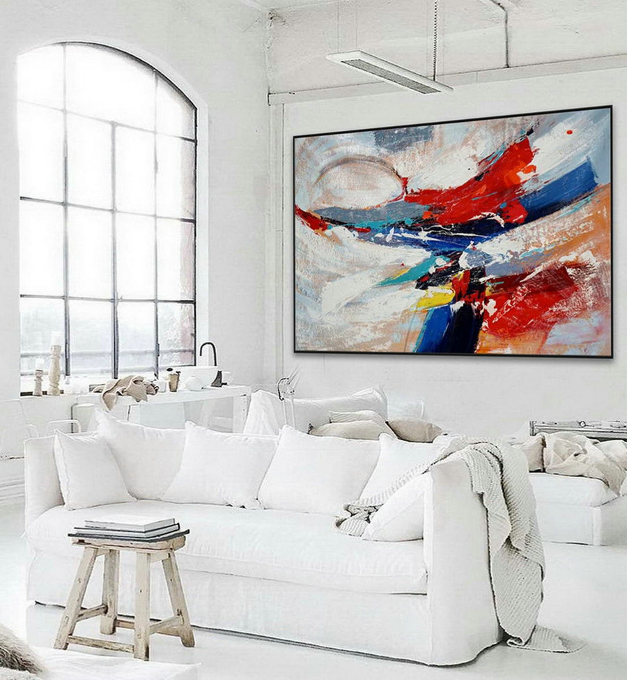 Extra Large Colorful Horizontal Modern Contemporary Abstract Wall Art Palette Knife Thick Strong Color Acrylic Painting Artwork,Abstract Canvas For Sale